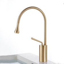 Deck Mounted Bathroom Faucet Single Hole Sink Basin Mixer Brass Brushed Gold Tap