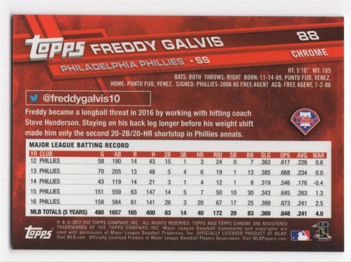 2017 Topps Chrom Saphir Edition Druckauflage 250 Freddy Galvis #88 Philadelphia - Bild 2 von 2