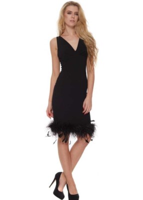 Little Black Dress Audrey Dress With Feather Boa Hem UK 8 UVP £120 LF8 UU 17