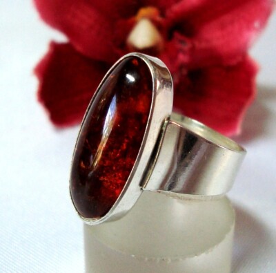 alter Bernsteinring 835 Silber old Amber Fischmarke Bernstein Ring / db 556