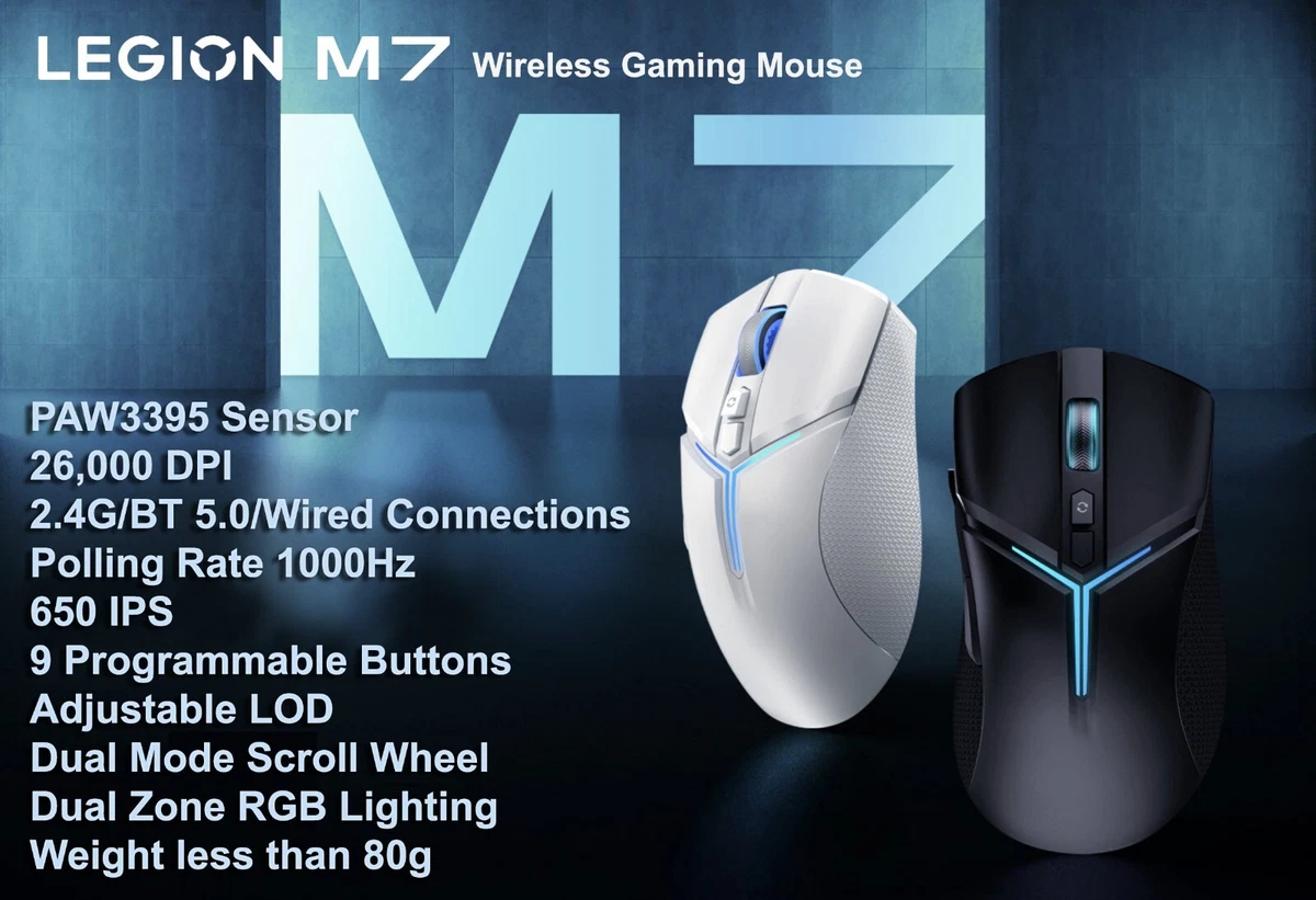 LENOVO LEGION M7 Gaming Mouse Wireless/Bluetooth/Wired 26000DPI 