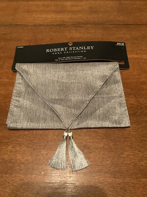Robert Stanley Faux Silk Table Runner w/Tassels Silver 72''x13'' New!