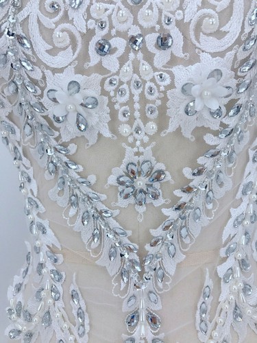 Embroidery Blossom Show Lace Trim Rhinestone Dancing Dress Costume Applique 1 PC - Picture 3 of 6