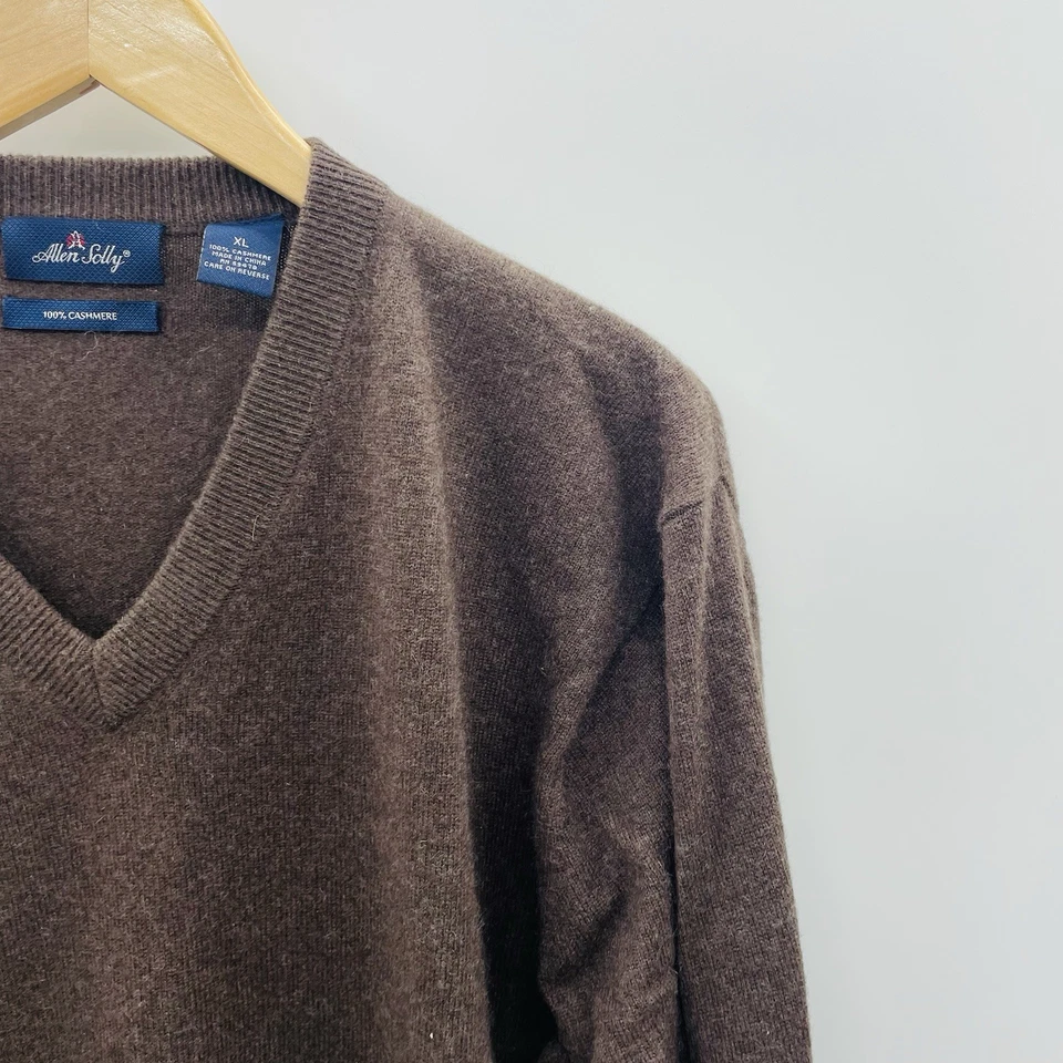 Allen Solly Mens Size XL 100% Cashmere V Neck Long Sleeve Sweater in Brown - Image 2 of 4