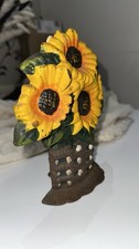 Cast Iron Sunflowers Flower Doorstop Garden Ornament Door Stop 20cm