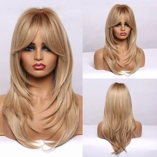 Blonde Hair Wigs With Bangs for Women Long Layered 23 Inch Daily Party Wig