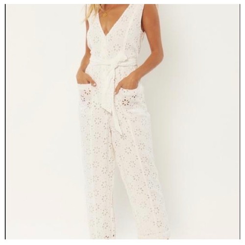 Amuse Society Maya Jumper Eyelet Jumpsuit Sleeveless V-Neck Size L