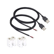 2pcs 1M/3.3Ft 20AWG USB 2.0 Male Plug 2pin Wire DIY Pigtail Cable 5V 5A Black...