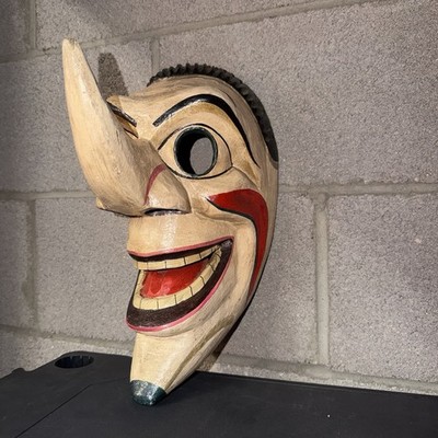 Antique Ecuadorian Wooden Clown Mask Danced Folk Art Ethnographic Hand Carved