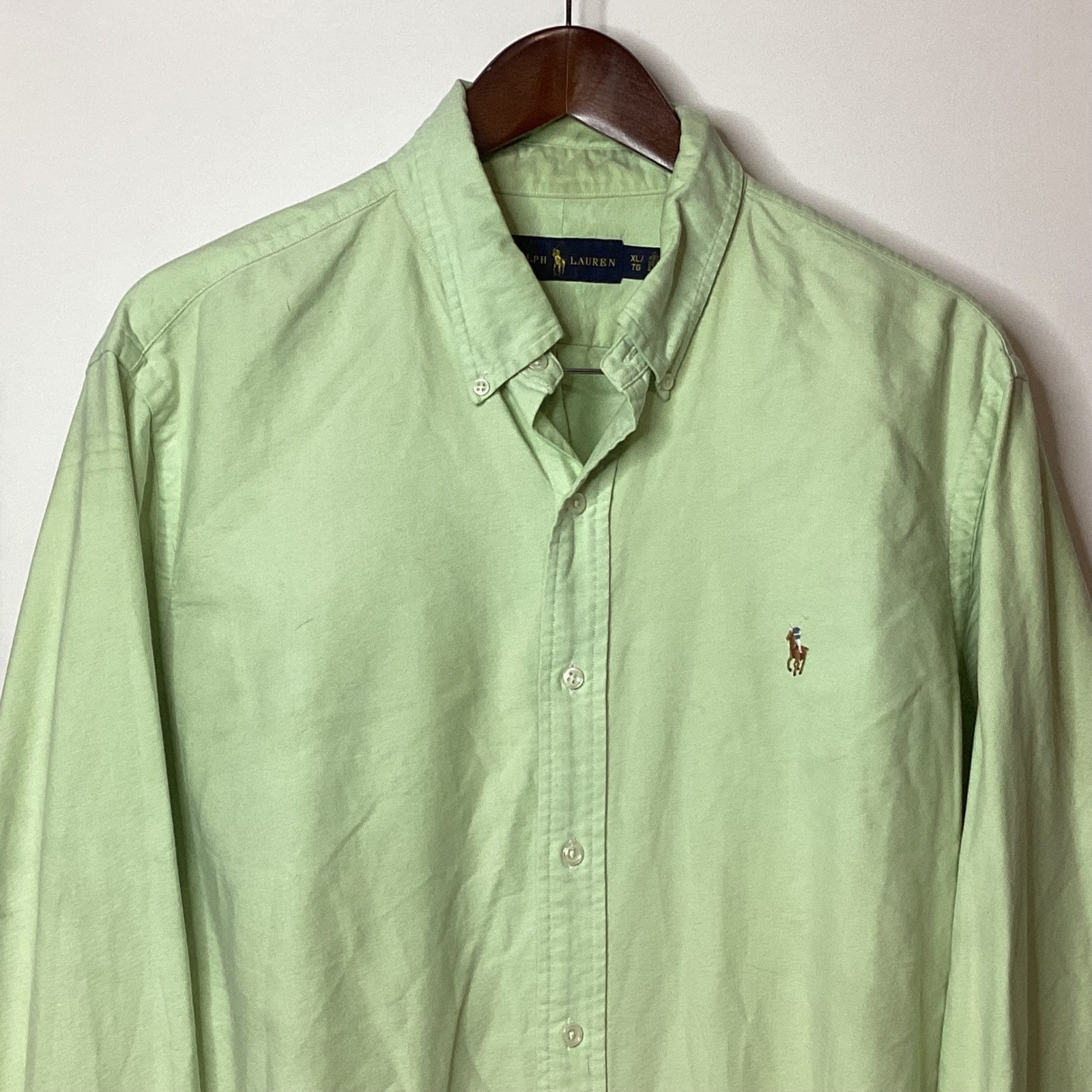 Ralph Lauren Men's Green Button Down Shirt Long Sleeve Polo Pony Logo Size XL