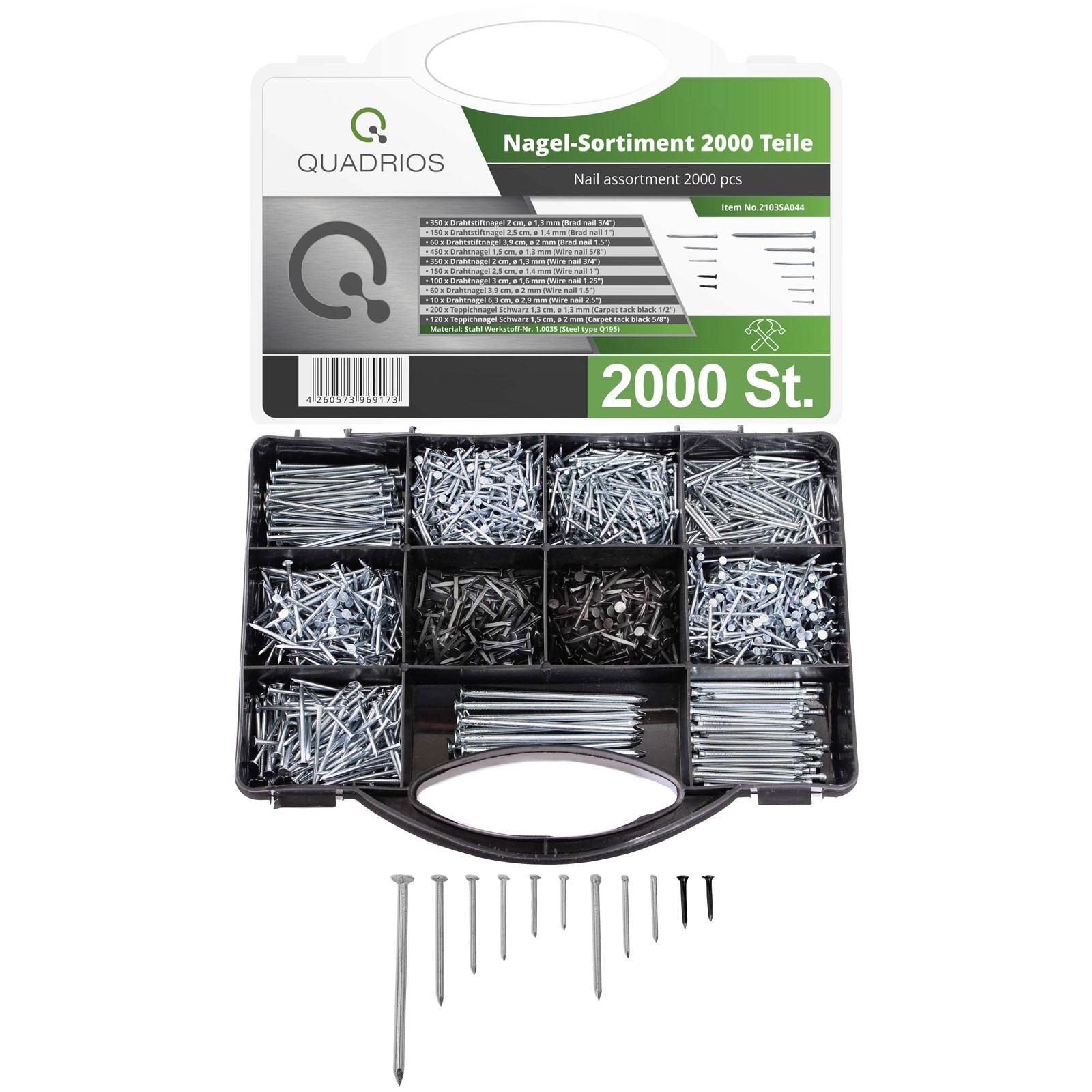 Quadrios 2000 Piece Nail Assortment in a Sturdy Case