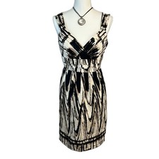 Ann Taylor Abstract Print Babydoll Dress 8 Empire Cotton Tan Career Event NWT