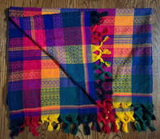 Vintage Mexican SERAPE Blanket - Brightly Colored, Fringed Throw - Tablecloth