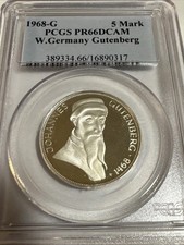 1968G 5 Mark PCGS PR66DCAM Gutenberg 🇩🇪  Silver Coin 500 years anniversary 