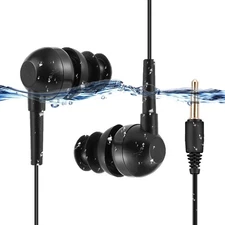 AGPTEK IPX8 Waterproof in-Ear Earphones, Coiled Cable Swimming Earbuds with