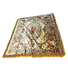 Floral Velvet Chenille Italian Wedding Blanket Cherub Putti Fringe Rococo