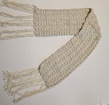 Hand Crocheted Scarf Boho Cream Scalopped 8" x 50" Handmade BEAUTIFULY SOFT