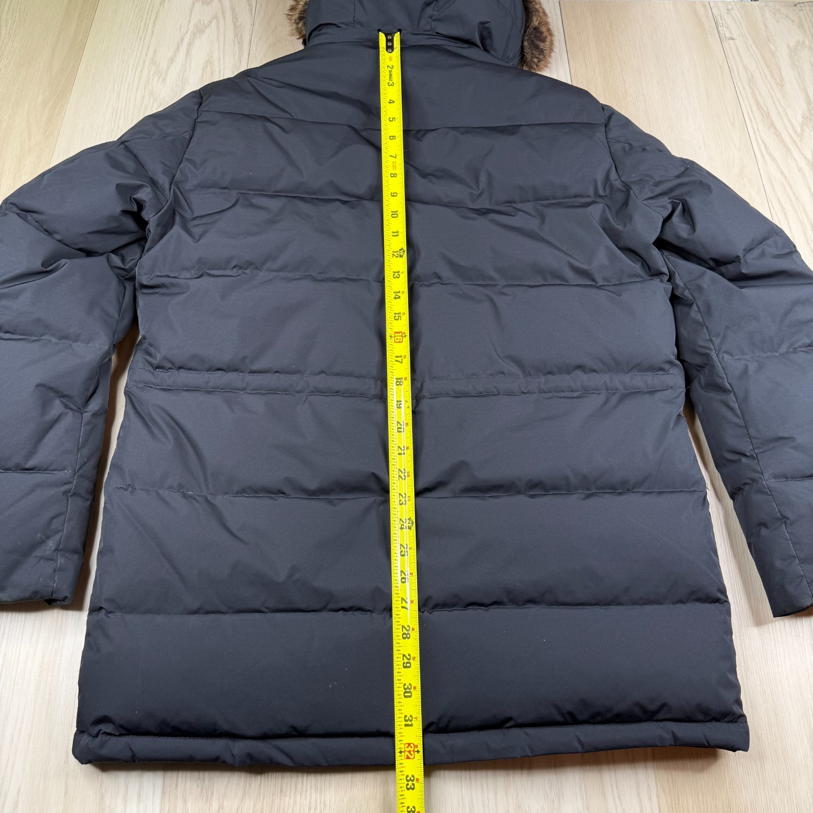 Massimo Dutti Mens Navy Blue Down Feather Fur Trim Hooded Parka Jacket Size XL thumbnail 19