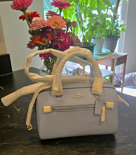 Coach Marble Blue Pebbled Rowan Brand New With Tags And Original Padding