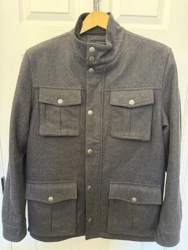 Lucky Brand Wool Pea Coat Jacket Mens M Charcoal Button Winter Coat - product listing photo