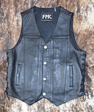 Leather Biker Vest Men's L Buffalo Nickel Snaps Chief Patch