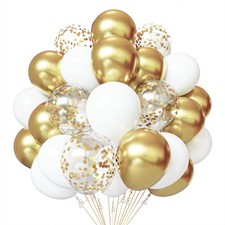 Gold and White Confetti Balloons 50-Pack | 12 Party Decorations for Events