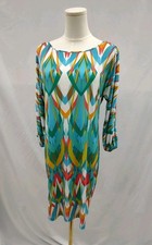 Calvin Klein Dress Mod Summer Print Shift  Long Open Sleeve Glam Retro Style  8