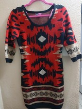 say what sweater 3/4 Sleeve Knee Length dress M Red Black Beige Colors