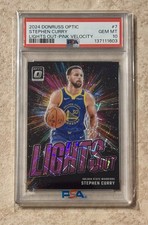 2024 Donruss Optic - Lights Out Stephen Curry Pink Velocity Prizm #d/79 PSA 10