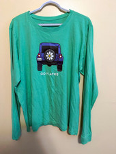 Women  s Life is Good Green Daisy Graphic Crew Neck Long Sleeve Tee Cotton XL