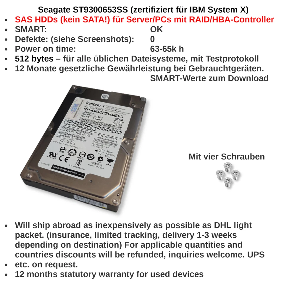 HDDs 2,5'' SAS 300GB 6Gbit/s 15K 64MB Seagate ST9300653SS LFF ~63-65k