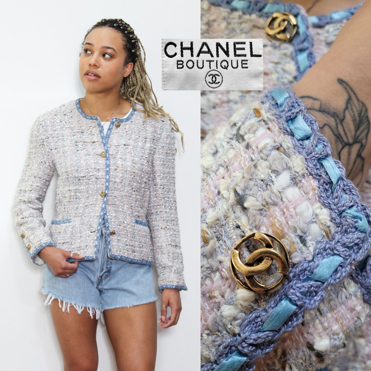 VINTAGE Authentic CHANEL 80s 90s Light Pastel Pink Blue VINTAGE Authentic CHANEL 80s 90s Light Pastel Pink Blue