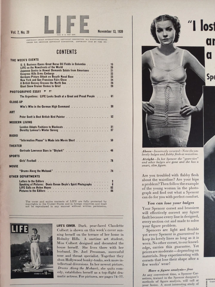 LIFE magazine November 13 1939 Claudette Colbert Argentina German Generals - Image 2 of 2