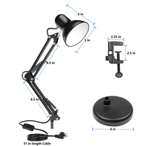 Black Desk Lamp Adjustable Swing Arm 6pack 2700K\3000\K5000 LED Light Bulbs - Picture 19 of 35
