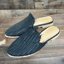 Mi.iM Woven Moroccan Boho Black Leather Mule Slip On Sandals Flats Women's Sz 6