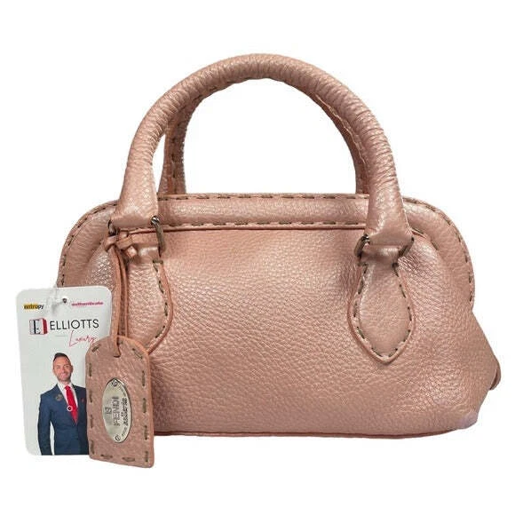 Fendi Pearlescent Pink Leather Mini Selleria Sterling Silver Hardware Zip Purse