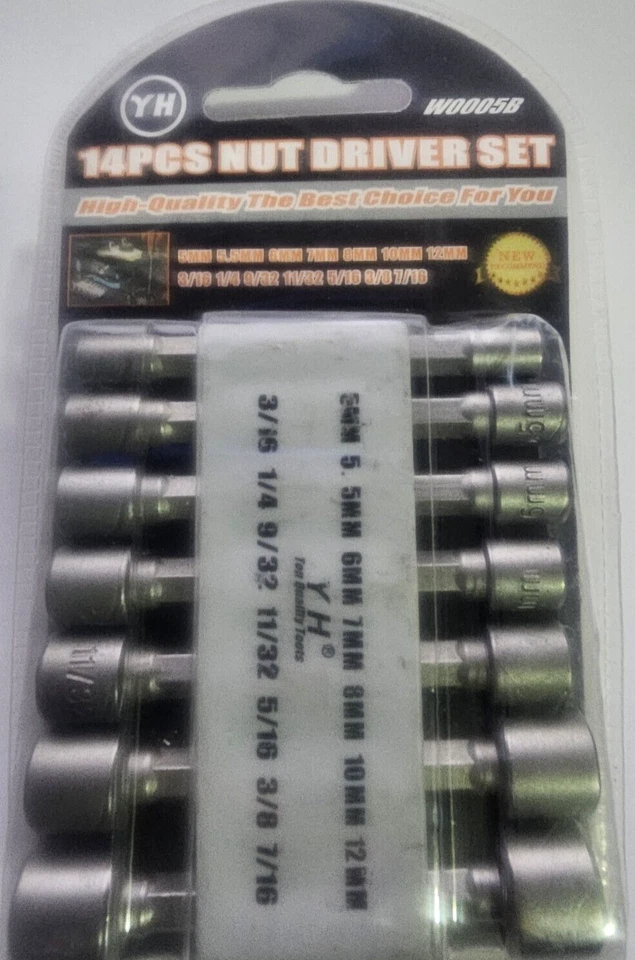 YH 14PC Power Nut Driver Drill Bit Set Socket Bit Adapter metric & SAE Socket - Image 4 of 4