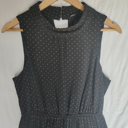 TOKITO black dress with silver polka dots with pleated bottom size 12 NWT - Picture 4 of 21