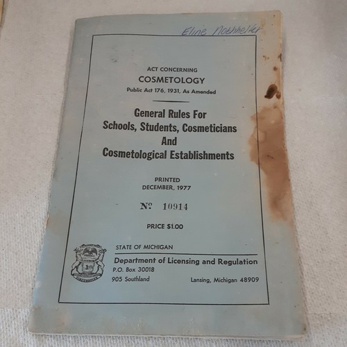 Vintage 1977 Cosmetology Rules And Regulations Michigan Hair Nail Salon eBay