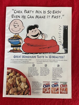 Vintage 1994 Chex Party Mix Print Ad Peanuts Charlie Brown Ad