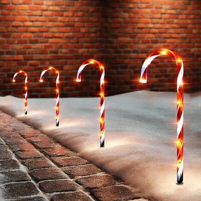 TAYLOR & BROWN 4 x LARGE CHRISTMAS CANDY CANE PATHWAY LIGHTS GARDEN MAINS POWERED RED/WHITE NEW