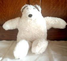Unmarked Musical Wind-Up Teddy Bear Plush Stuffed Toy Animal w Gingham ears VTG
