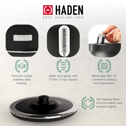 Haden Heritage 4 Slice Wide Slot Toaster & Electric Water Kettle, Black & Chrome - Picture 4 of 12