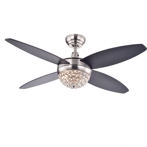 Harvin 4-blade 2-light Satin Nickel Crystal Ceiling Fan with Remote - Picture 3 of 6
