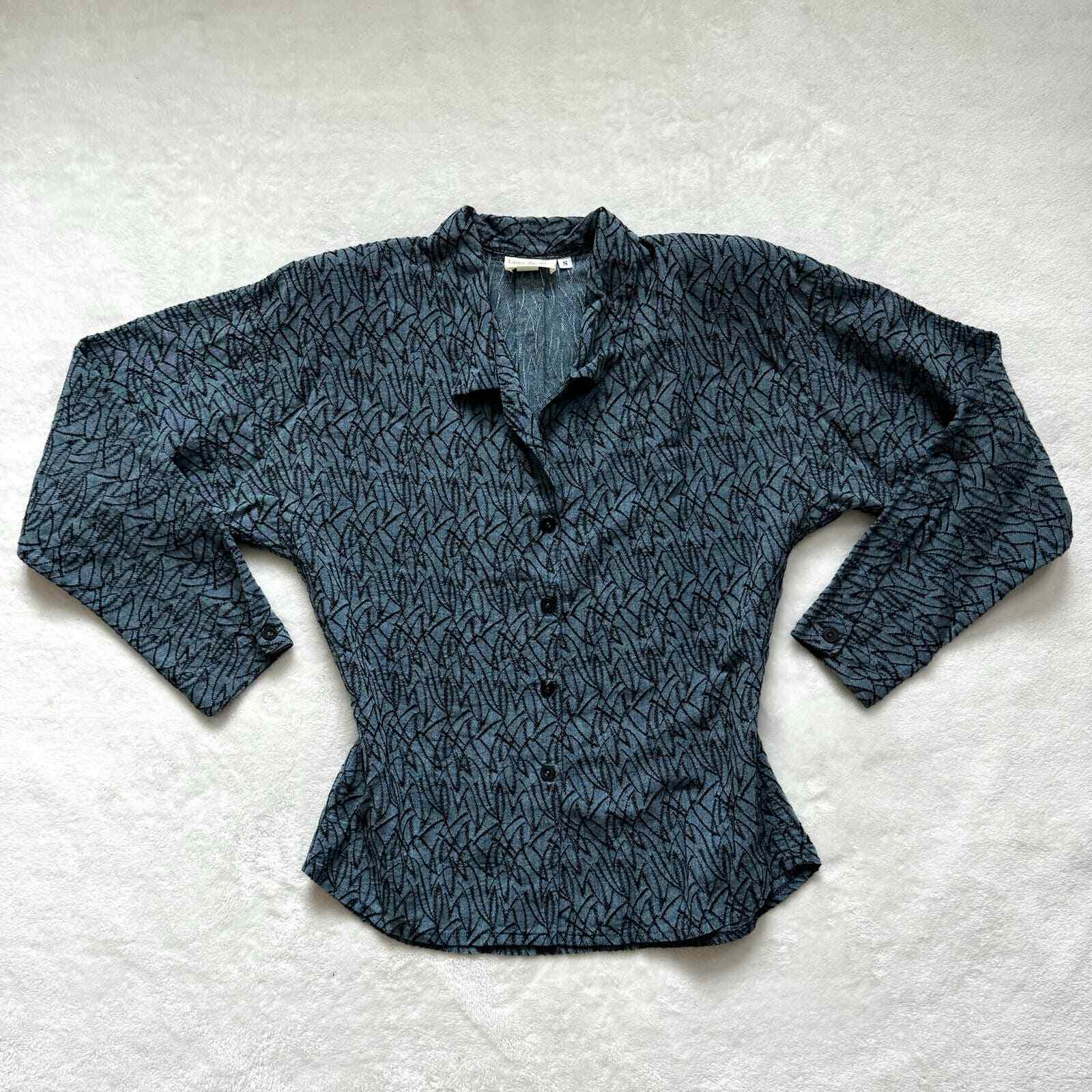 Laura Wright Blue Geometric Design Button Up Long… - image 1