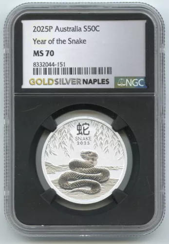 2025-P Australia Year of Snake 1/2 oz Silver Half Dollar NGC MS70 Naples - K737