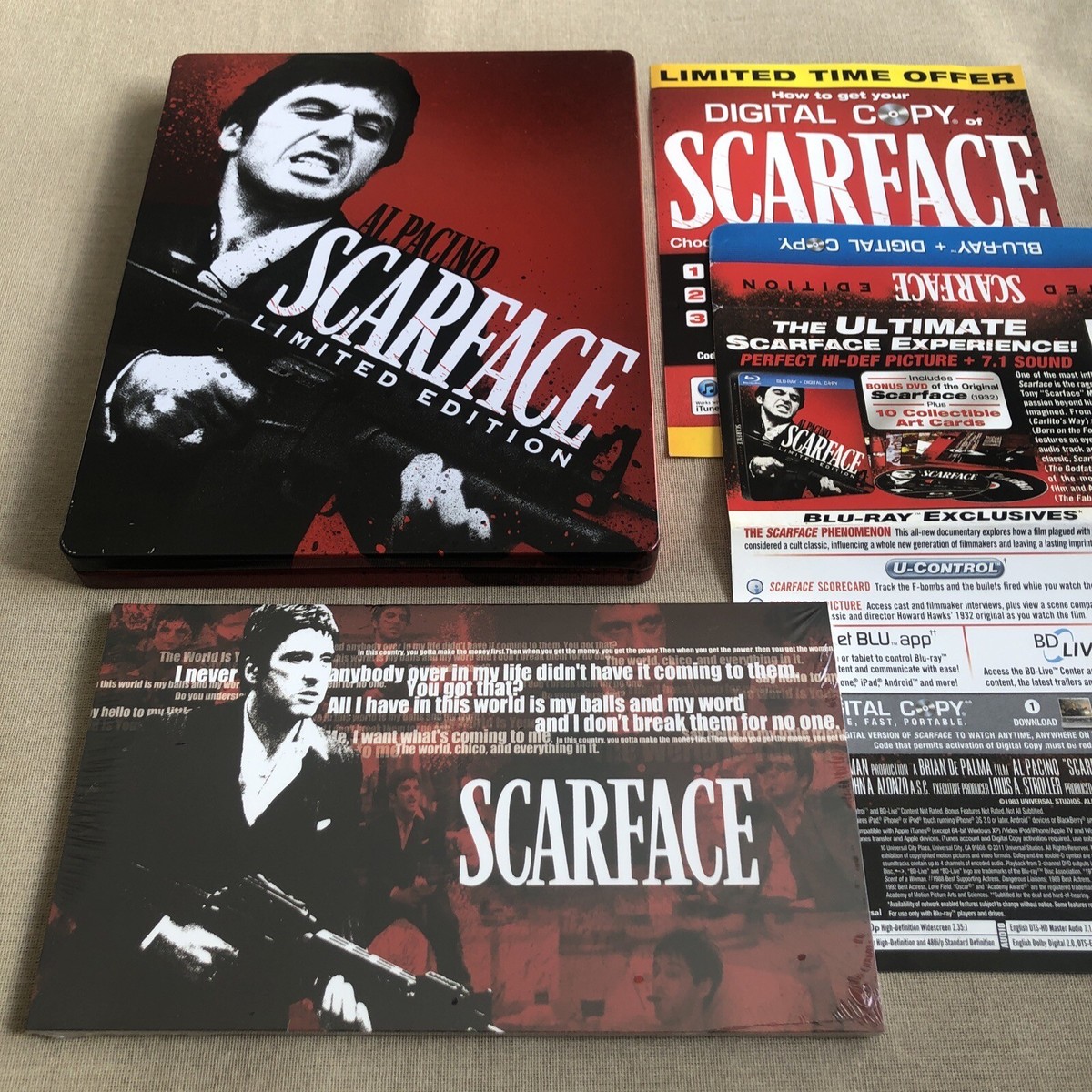 Scarface (Blu-Ray, DVD, Digital 1983 Limited STEELBOOK w/ J