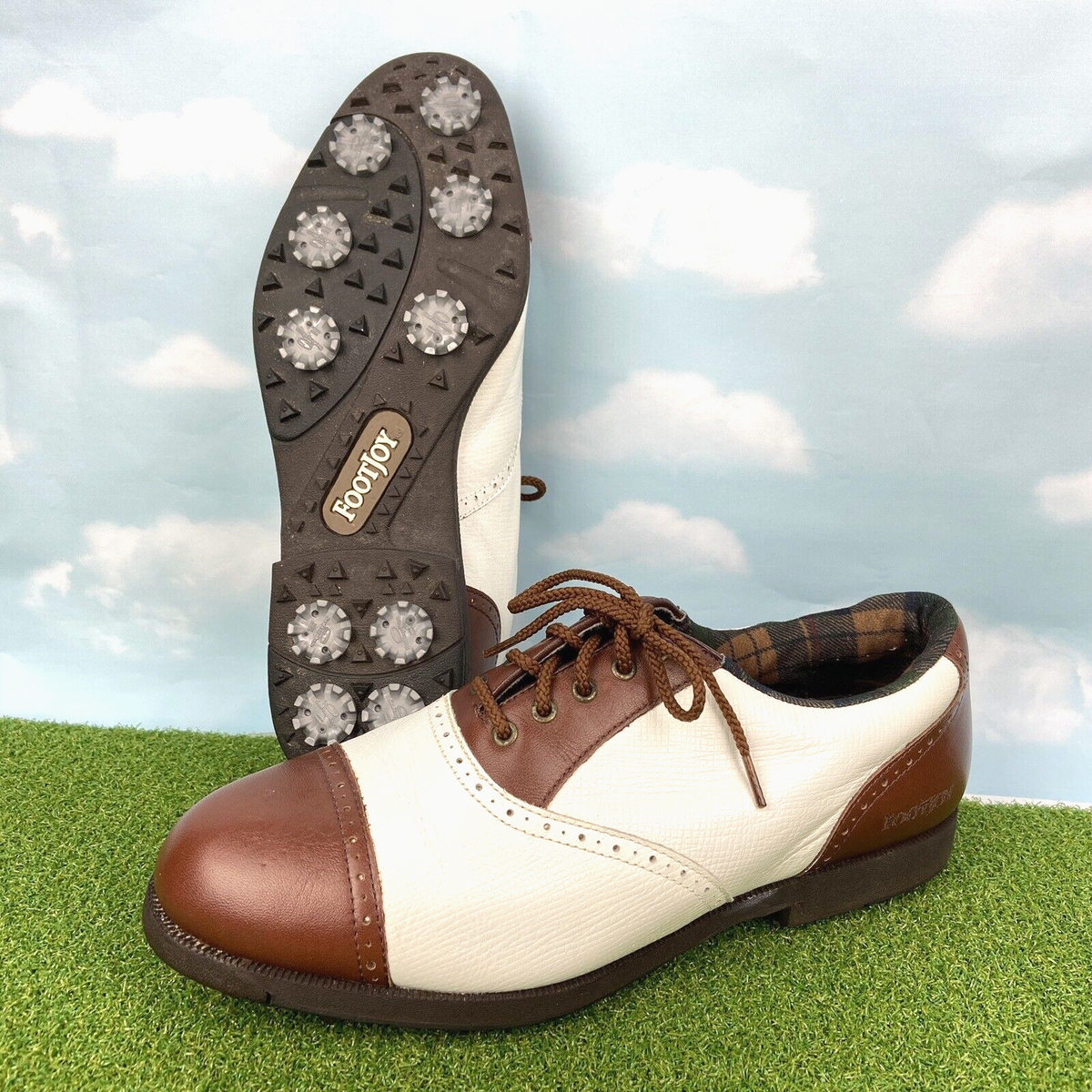 FootJoy SoftJoys Terrains Womens Golf Shoes White Brown Cap Toe Size  98752