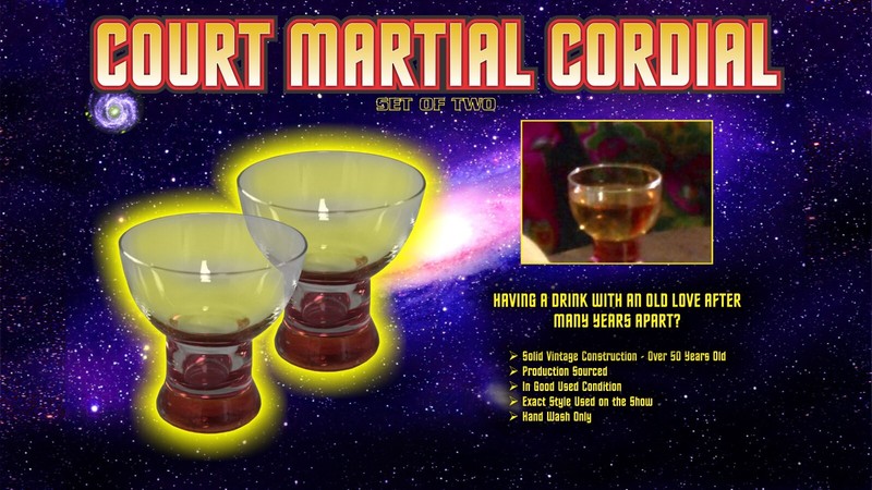 TREK PROP COURT MARTIAL GLASS SET PAIR TV STAR SUPER RARE COSTUME FIRST OFFERED!