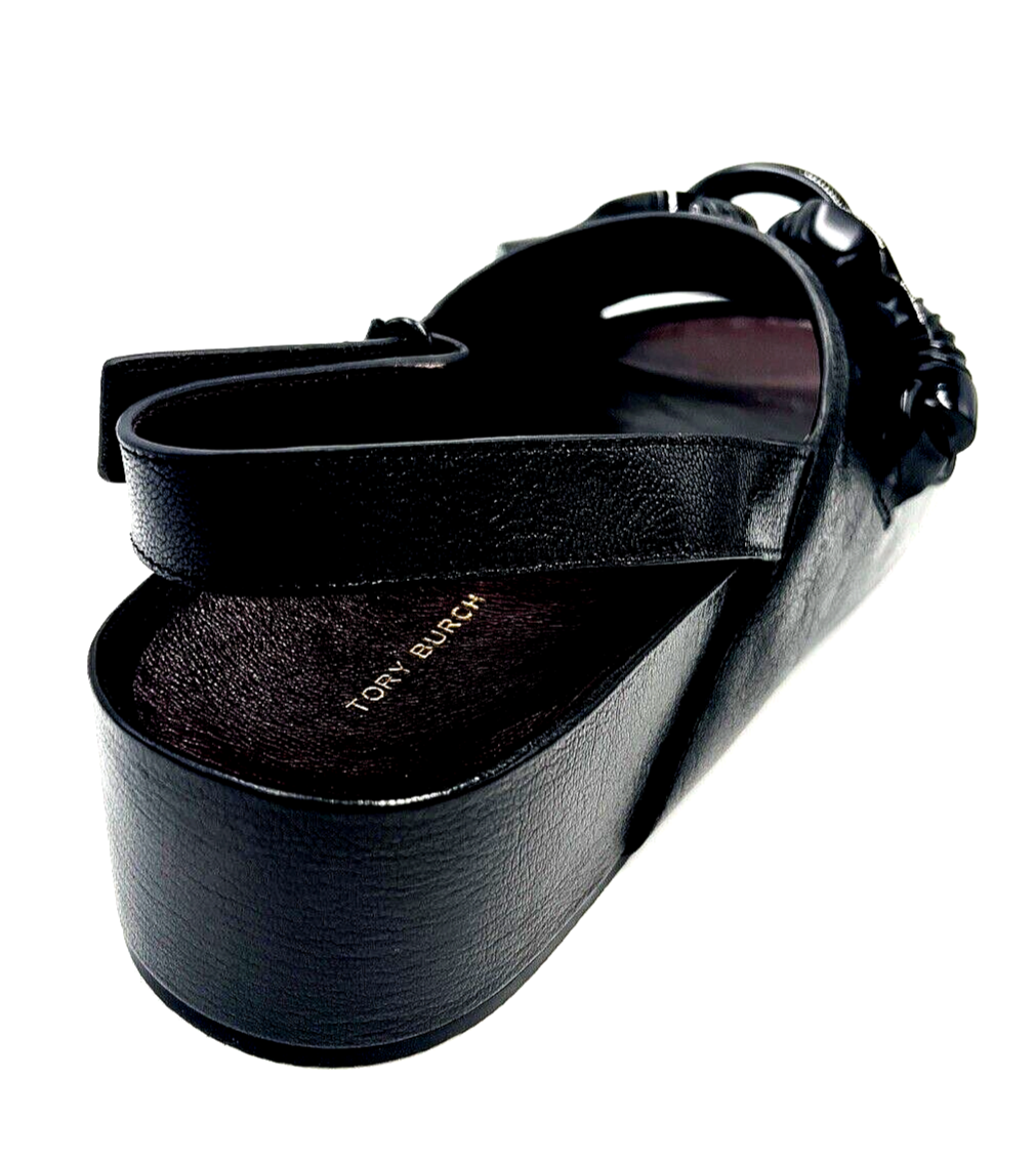 TORY BURCH SANDAL JESSA EQUESTRIAN PLATFORM SLINGBACK BLACK
